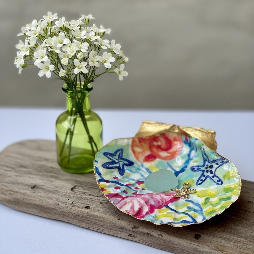 Coastal Watercolor Shell Trinket Dish